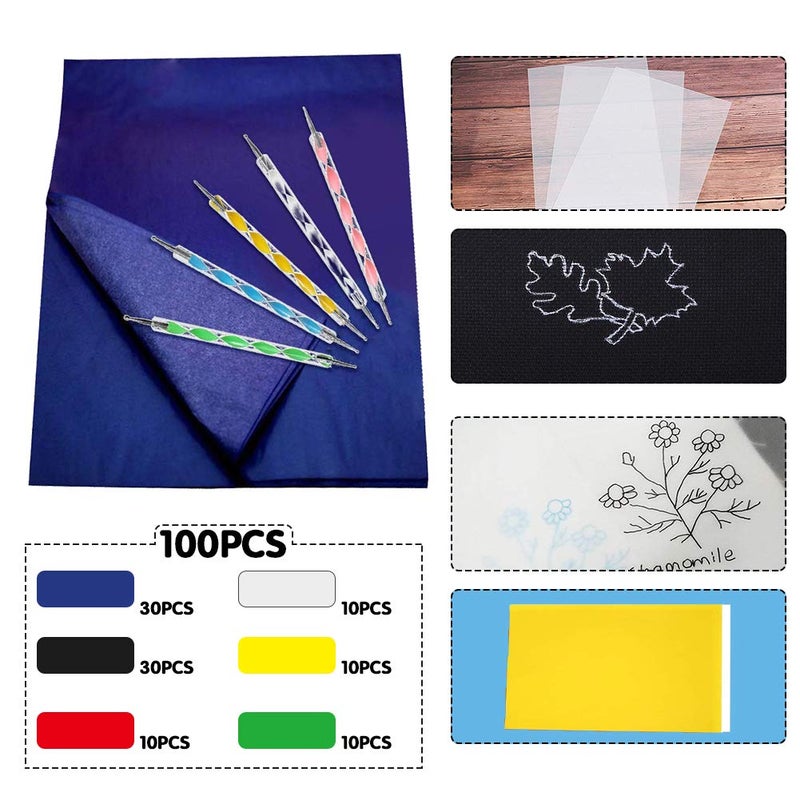 Oubaka 100 Sheets Carbon Transfer Paper,Tracing Paper Carbon Graphite Copy Paper with 5 Pieces Embossing Styluses Stylus Dotting Tools for Wood,Paper,Canvas and Other Art Surfaces 8.3 x 11.7inch - Image 2